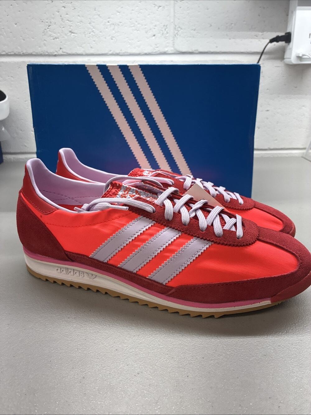 Size 9.5 Women’s Adidas SL 72 OG Women's Red Lavender White Sneakers JH7392
